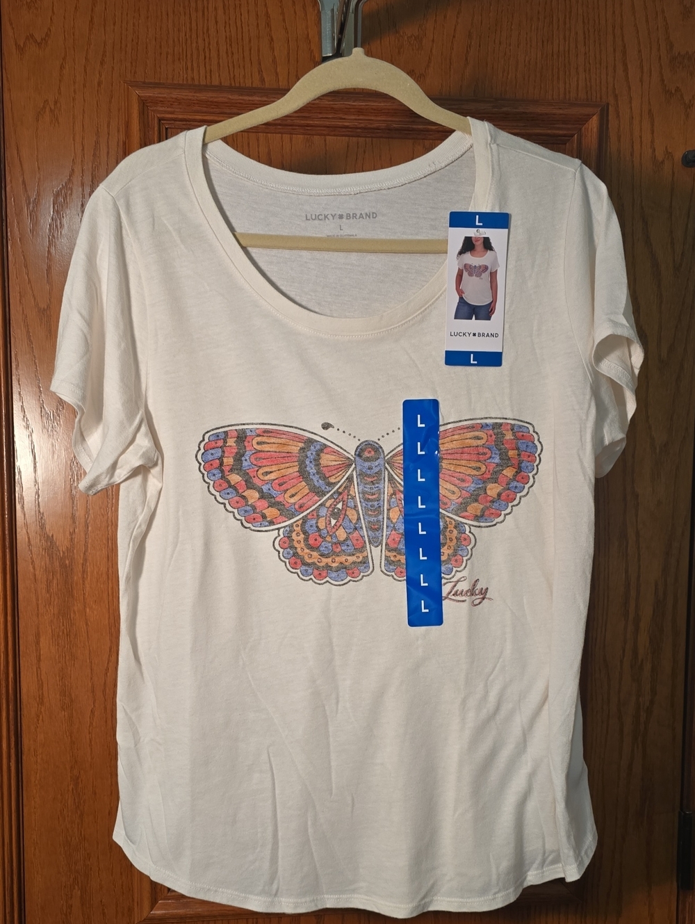 Lucky Brand Cream Short-Sleeve Tee with Multicolor Butterfly